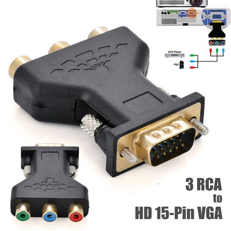 Vga til rca konnektor konverter han vga to 3 rca ... – Grandado