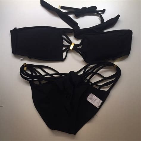 Unbranded Swim Strappy Gold Bar Black Bikini Poshmark