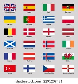 Set Flags Different European Countries Flat Immagine Vettoriale Stock