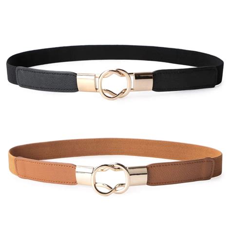 2pcs Women Retro Elastic Stretchy Metal Buckle Skinny Waist Inch Belt 1inch Wide Designer Belts