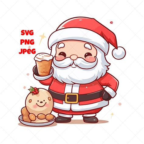 Kawaii Santa Claus Eating Cookies Clip Art Svg Christmas Svg Digital