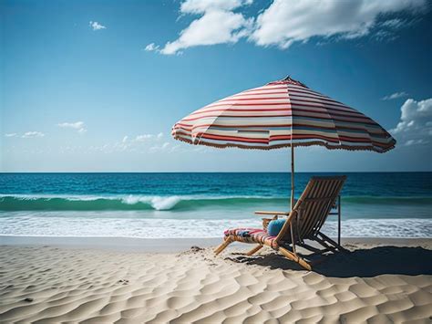 Premium AI Image Beach Chair And Umbrella Straw Parasol Ai Generative