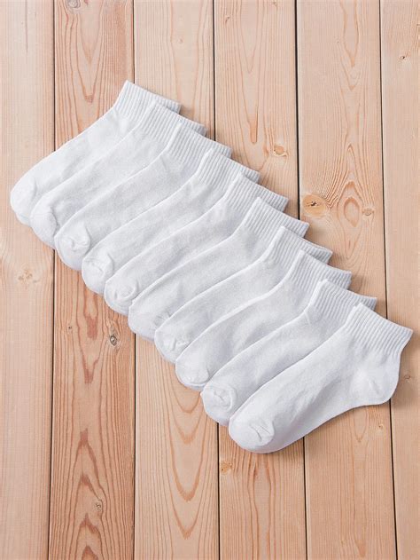 10 Pairs Lot Low Cut Men Socks Solid Color White Breathable Sports