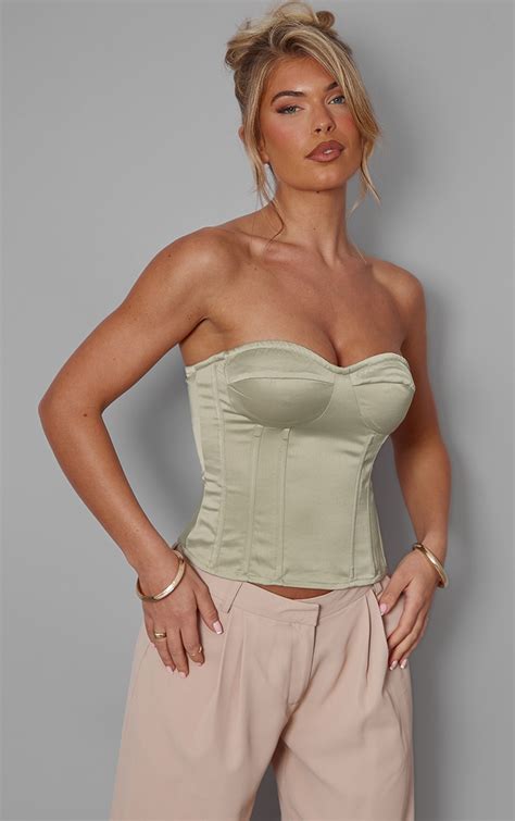 Corset Structur Vert Olive P Le Satin Sans Bretelles