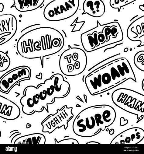 Seamless Trendy Speech Bubbles In Flat Hand Drawn Design With Short