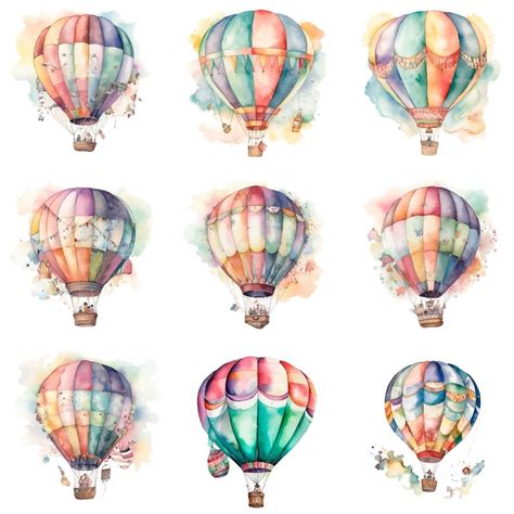 Watercolor Clipart Hot Air Balloons Whimsical Many Styles Individual Files Digital Png