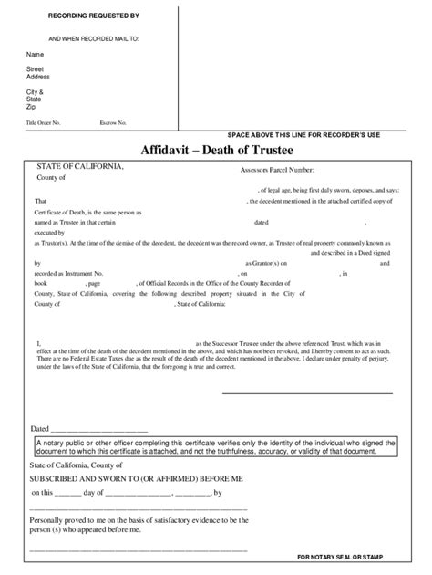 Fillable Online Affidavit Death Of Trustee Fax Email Print Pdffiller