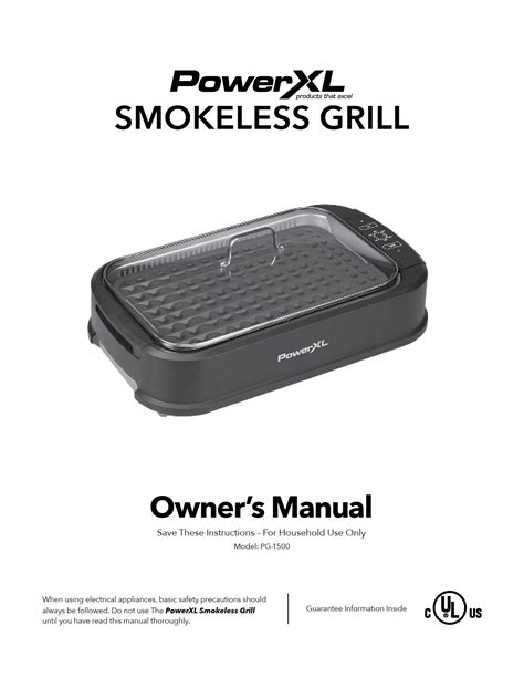 PowerXL PG 1500FDR Smokeless Grill User Guide