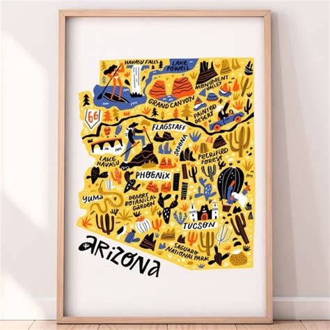 Arizona Poster Arizona Map Art Arizona Map Wall Art Arizona Etsy