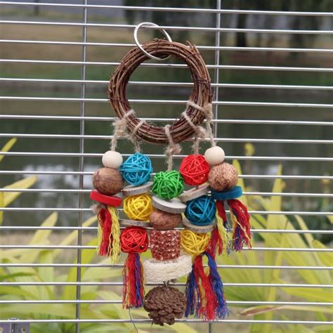 Parrot Toy Colored Hanging Rings Rattan Balls Rattan Swings String Bird