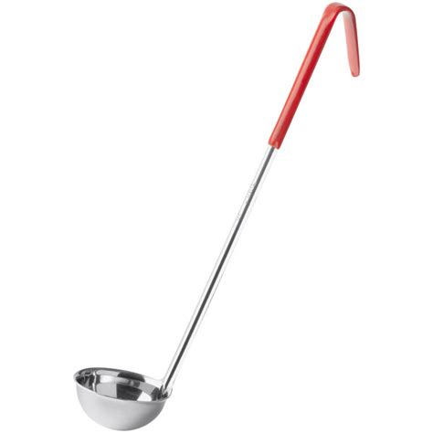 Choice 2 Oz One Piece Stainless Steel Ladle With Red Coated Handle