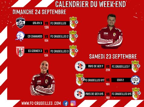 Actualité Calendrier du week end club Football FC Cruseilles Footeo