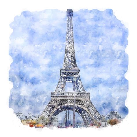 Paris frança torre eiffel desenho em aquarela ilustração desenhada à