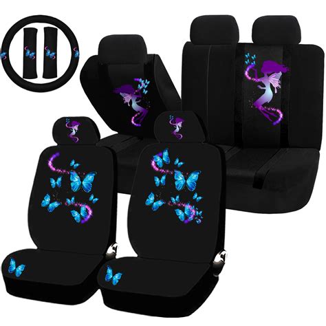 Pc Fairy Butterfly Magical Blue Purple Seat Covers Steering Wheel