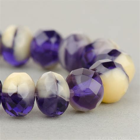 Rondelle 7x5mm Ivory Purple And Tanzanite Mix Opaque And