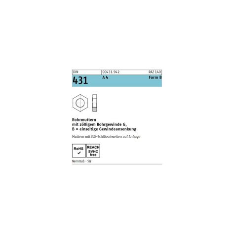 DIN 431 Rohrmuttern A4 Form B Zollgewinde 3 99