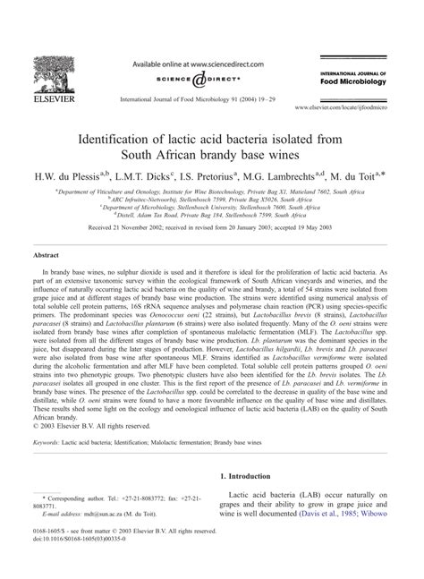 Pdf Identification Of Lactic Acid Bacteria Isolated From South