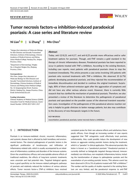 Tumor Necrosis Factors‐α Inhibition‐induced Paradoxical Psoriasis A Case Series And Literature