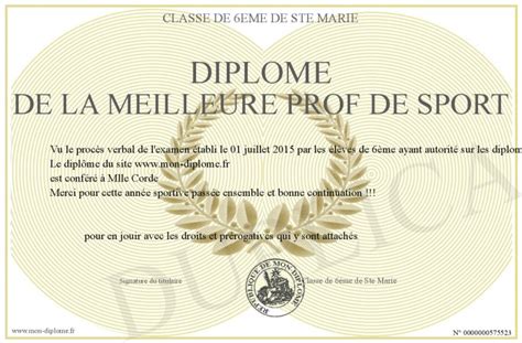 Diplome De La Meilleure Prof De Sport