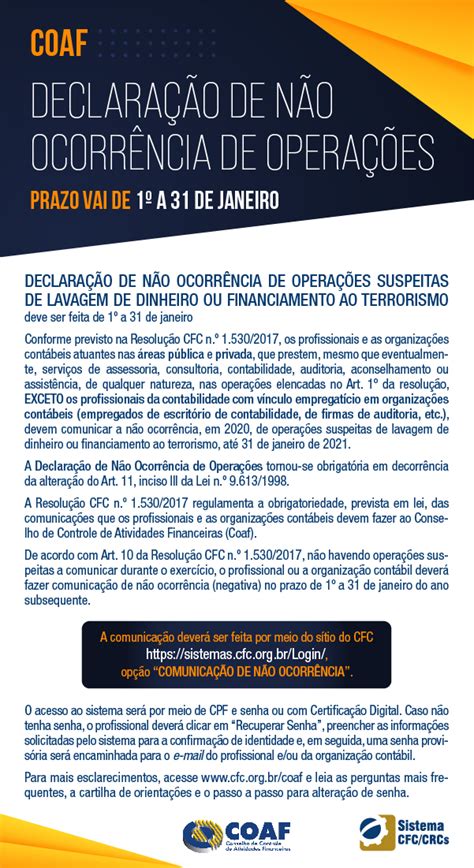 COAF Declaração de não ocorrência de operações 01 a 31 01 2021 CRC CE