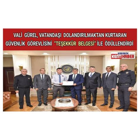 Vali Gürel den Teşekkür Belgesi Karabük Kent Haber