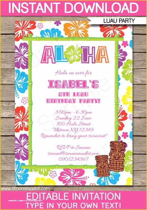 Free Hawaiian Luau Flyer Template Of Luau Party Invitations Template ...