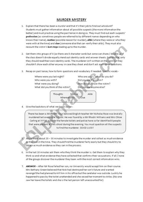 Murder Mystery Esl Worksheet By Nick Mos