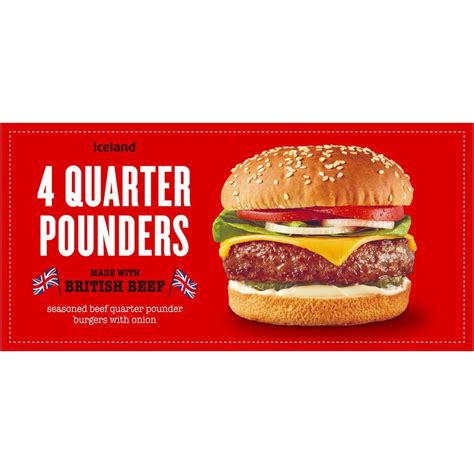 Iceland 4 British Beef Quarter Pounders 454 G Burgers Iceland Foods