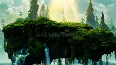 Breathtaking Floating Islands With Waterfalls Above Cloudscape Stock