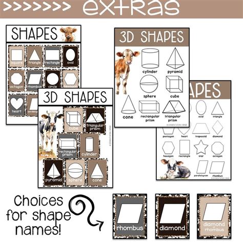 Printable Shape Posters Charts Farmhouse Cow Print Classroom Decor 2d