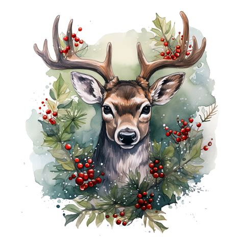 Christmas Deer Clipart,watercolor Deer Clipart,deer Clipart,christmas ...