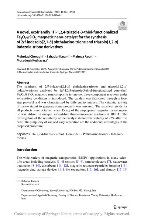 A Novel Ecofriendly H Triazole Thiol Functionalized Fe O