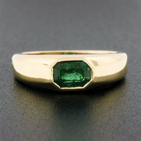 Unisex New 14k Yellow Gold 066ct Green Emerald Sideways Bezel Solitaire Ring For Sale At 1stdibs