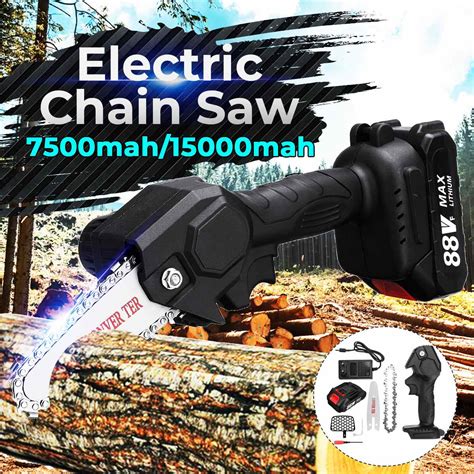 4 Inch 88v Mini Electric Chain Saw With 2pc Battery Woodworking Pruning One Handed Garden Tool