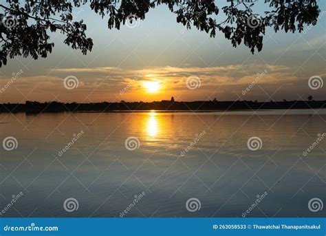 Wooden Pier At Sunset On A Lake In Bueng Kan Thailand Stock Image