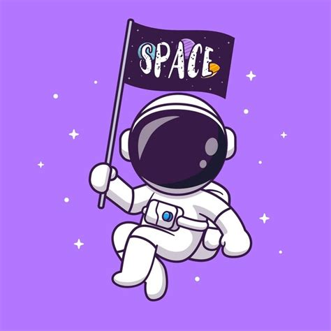 Astronauta Lindo Sosteniendo La Bandera Espacial Icono Vectorial De