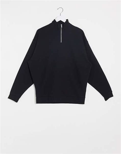 Asos Design Oversized Half Zip Sweatshirt In Black Asos