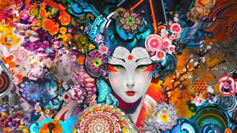 Vibrant Geisha Hd Wallpaper A Colorful Artistic Journey