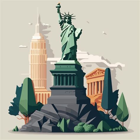 Estatua De La Libertad Con Edificios De La Ciudad Ilustraci N Vectorial