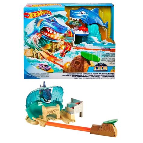 Pista Hot Wheels City Batalha na praia do tubarão Mattel no Shoptime