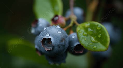 Blueberries And Leaves Have Water Droplets Over Them Blueberry Berry