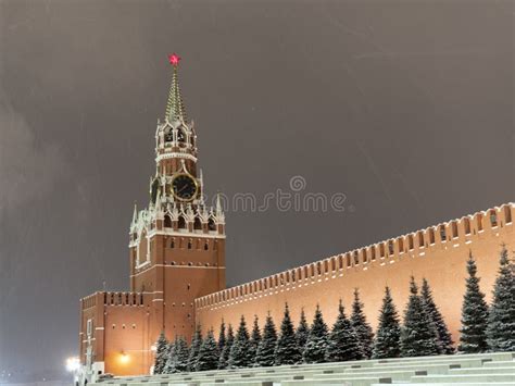 Spasskaya Turm Von Moskau Der Kreml Am Roten Platz Im Winter Moskau