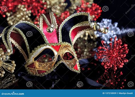Red Black Gold Venetian Style Masquerade Mask 2 Stock Image Image Of
