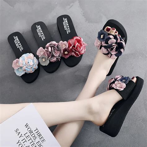 New Style Slippers For Girls Sweet Flower Summer Shoes Outdoor Slippers High Heel Slippers