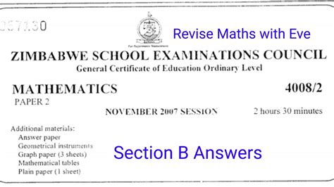 Zimsec November Maths Paper Answers For Section B Youtube