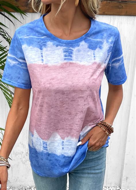 Sky Blue Round Neck Short Sleeve T Shirt Usd 24 98 In