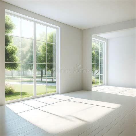 Empty Rooms With White Walls Have Windows With Sunlight Streaming In