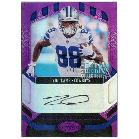 Ceedee Lamb Panini Certified Rookie Roll Call Purple Autograph