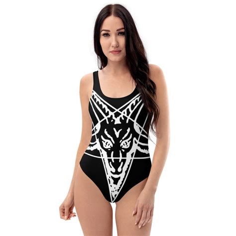 Baphomet One Piece Swimsuit Black Bathing Suit Etsy