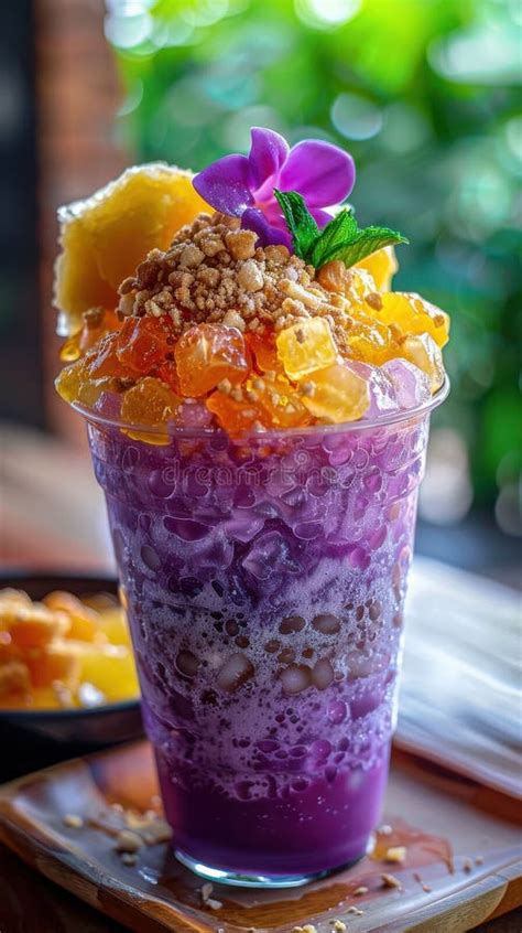 Filipino Halo Halo Dessert With Shaved Ice And Colorful Toppings Stock